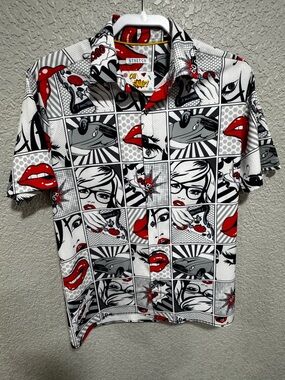 Men's OH SNAP by Drill clothing CoGraphic Pop Art Short Sleeve Shirt - White/Red